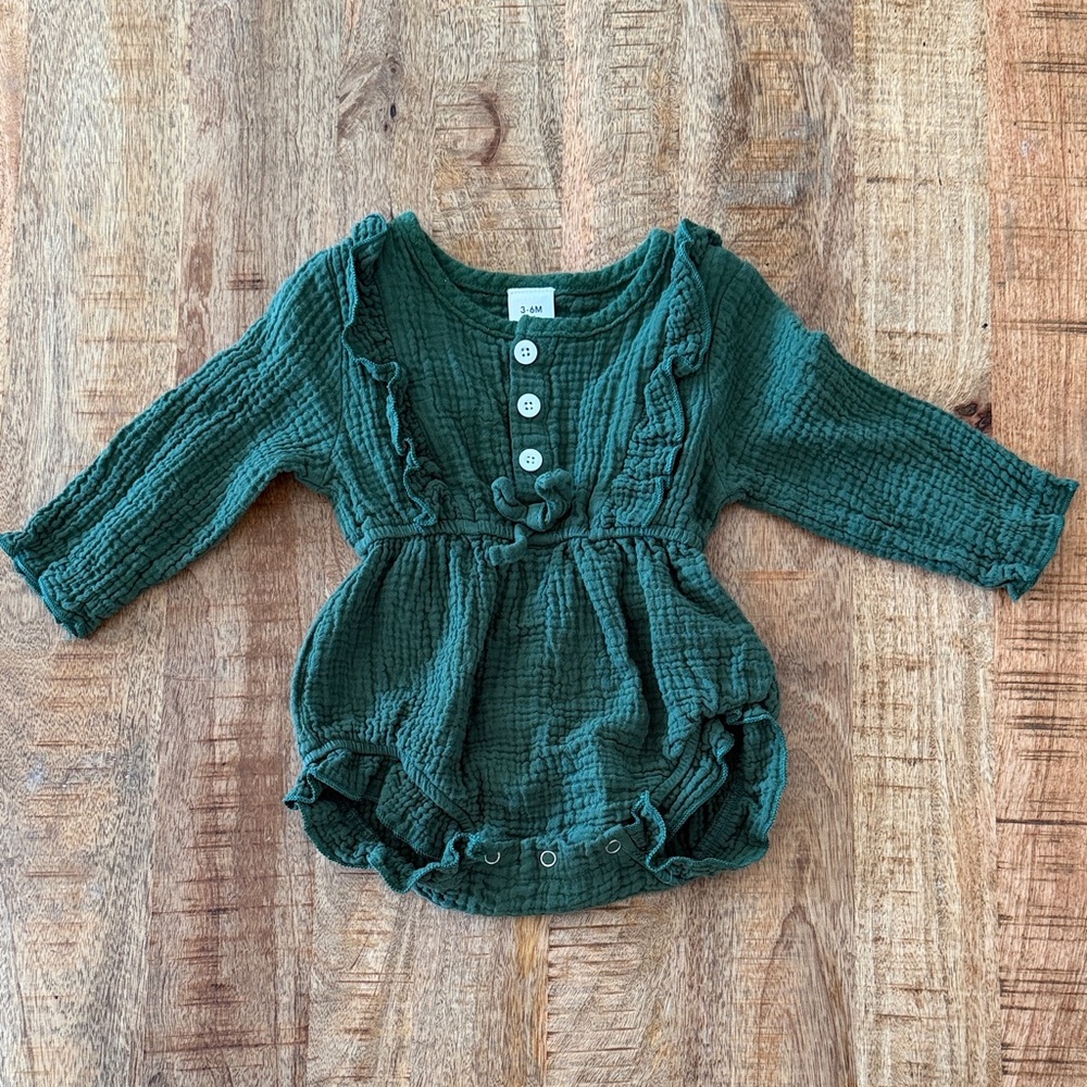Green Baby Romper with Ruffle Details